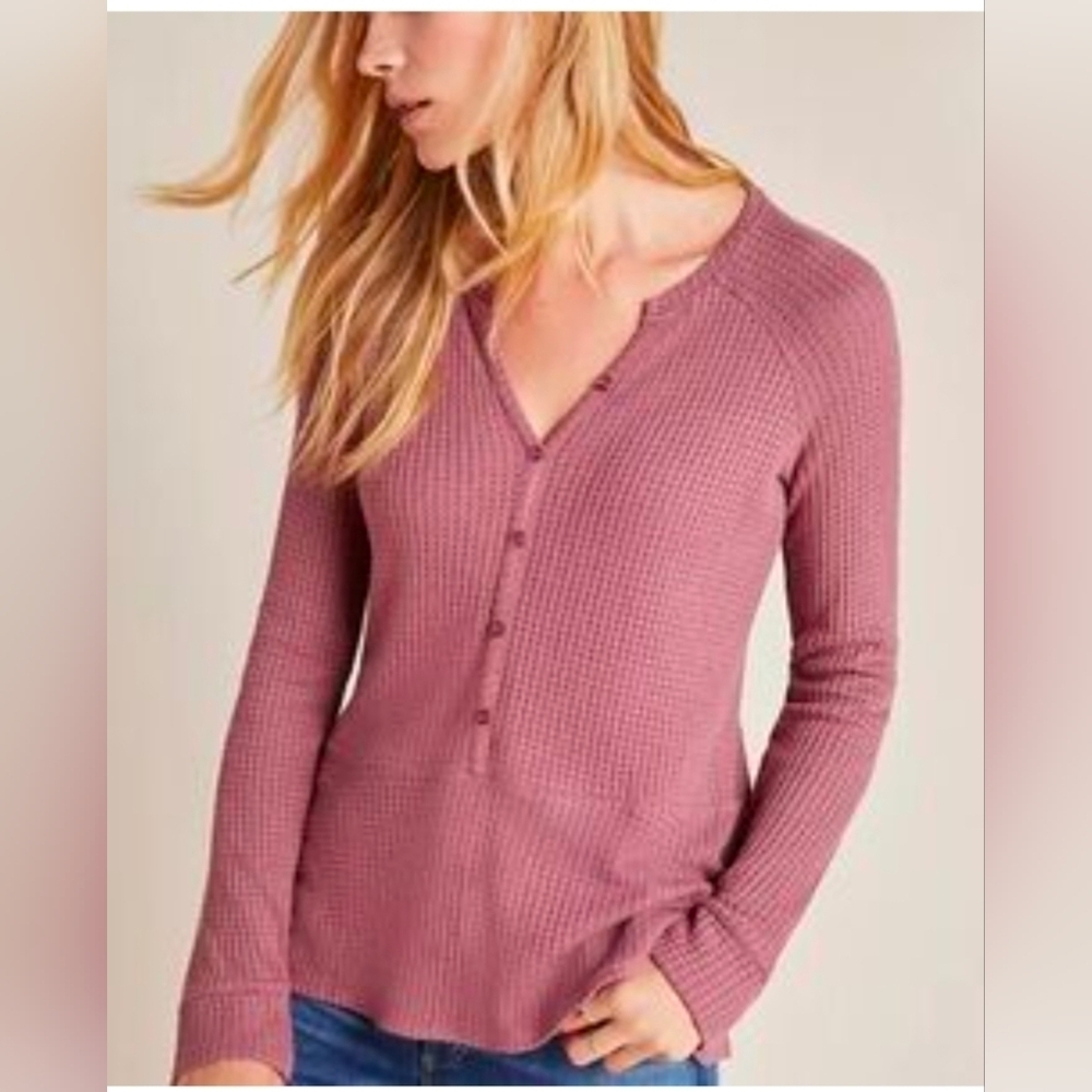 Anthropologie Waffle Knit Long Sleeve Boho Baby Doll Top